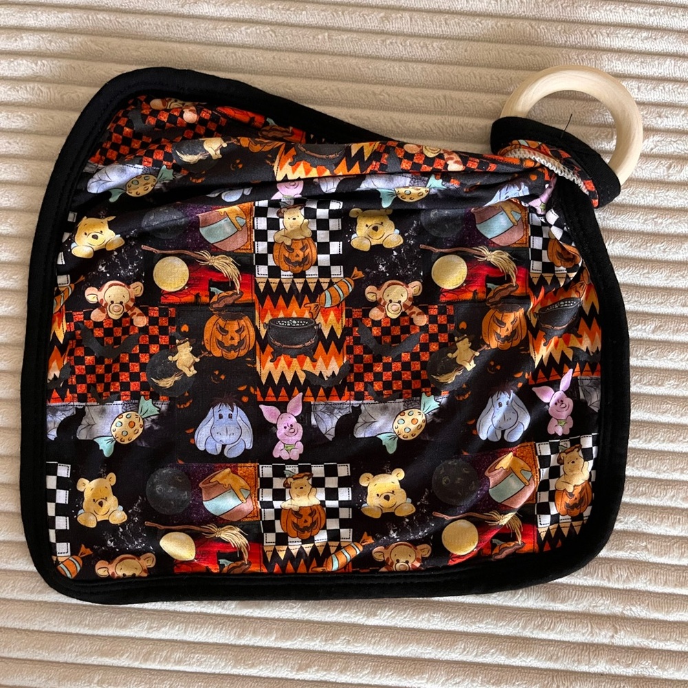 Halloween Patchwork Bamboo lovey with ring NWOT